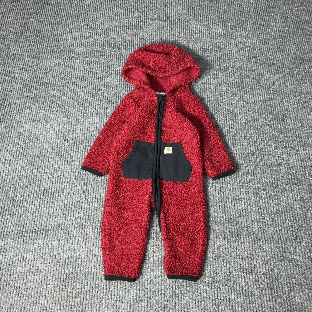 Carhartt Sherpa Fleece Bunting Jumpsuit Baby‎ 6M Red Hooded Romper